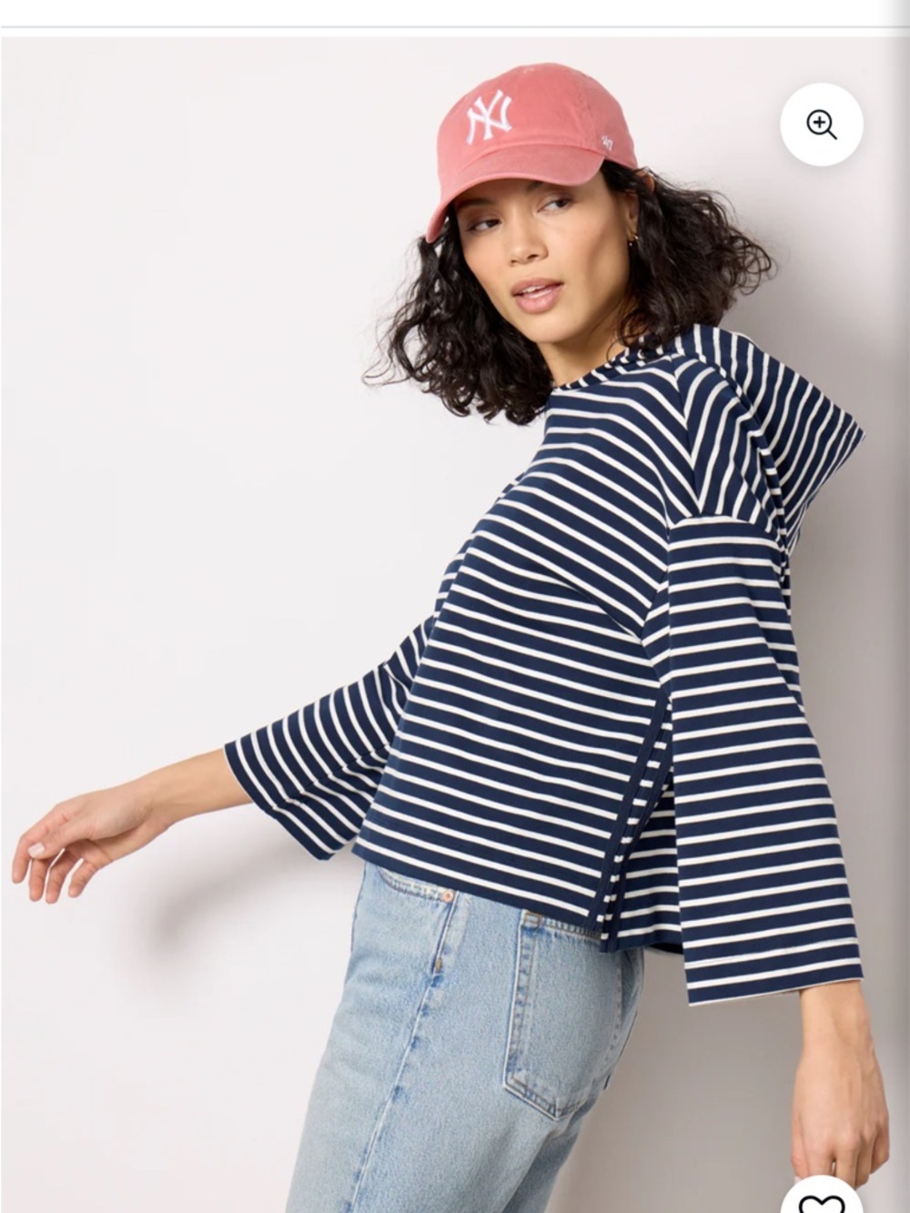 Evereve Mia blue and white stripe hoodie 3/4 sleeve slight crop drop shoulder - Picture 3 of 16